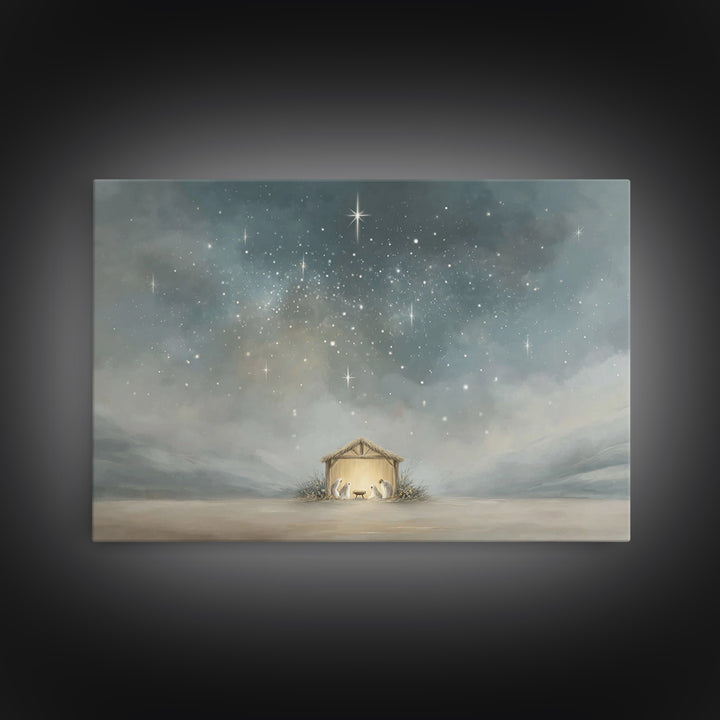 Holy Night Shelter | Framed Canvas Print | Christian Art Canvas | Christmas Art Work | Christian Christmas Art | Christian Wall Art | Chris