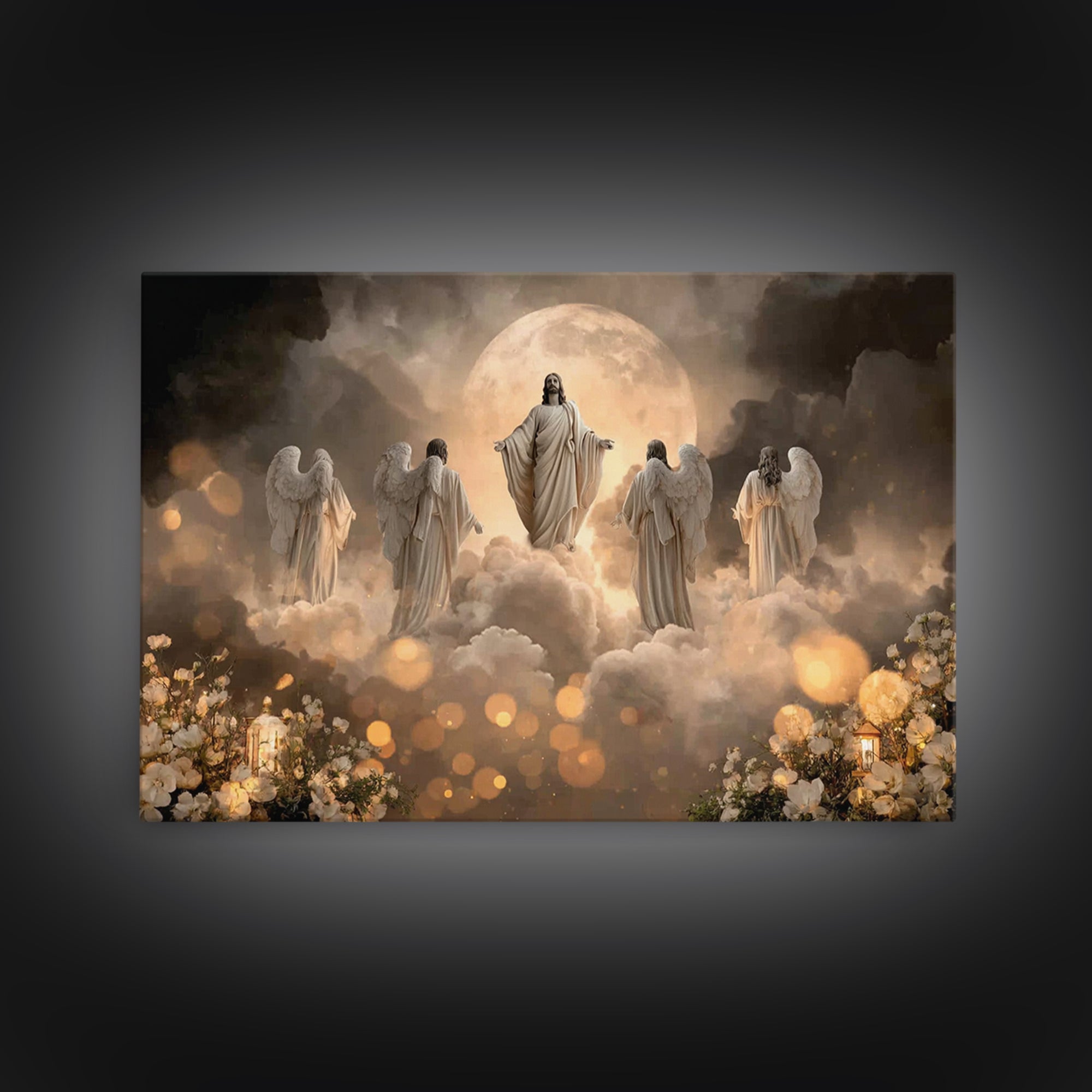 Moonlit Ascension, Framed Canvas Print, Christian Art Canvas, Jesus Painting, Christian Wall Art, Moody Christian Art, Large Jesus Painting