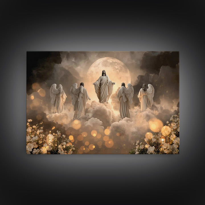 Moonlit Ascension, Framed Canvas Print, Christian Art Canvas, Jesus Painting, Christian Wall Art, Moody Christian Art, Large Jesus Painting