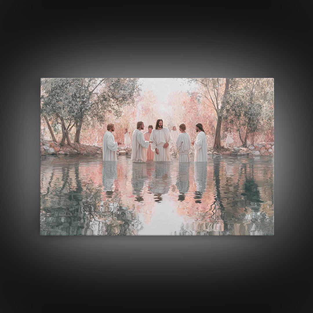 Sacred Waters Gathering – Framed Canvas Print – Christian Art Canvas – Jesus Painting – Christian Wall Art – Large Christian Art – Christia