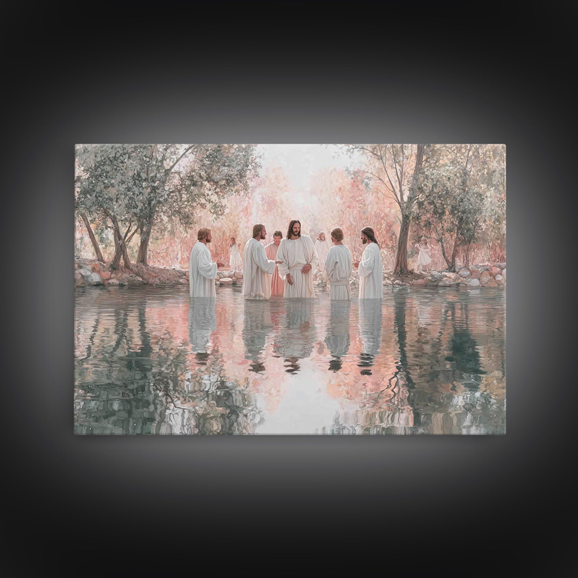 Sacred Waters Gathering – Framed Canvas Print – Christian Art Canvas – Jesus Painting – Christian Wall Art – Large Christian Art – Christia