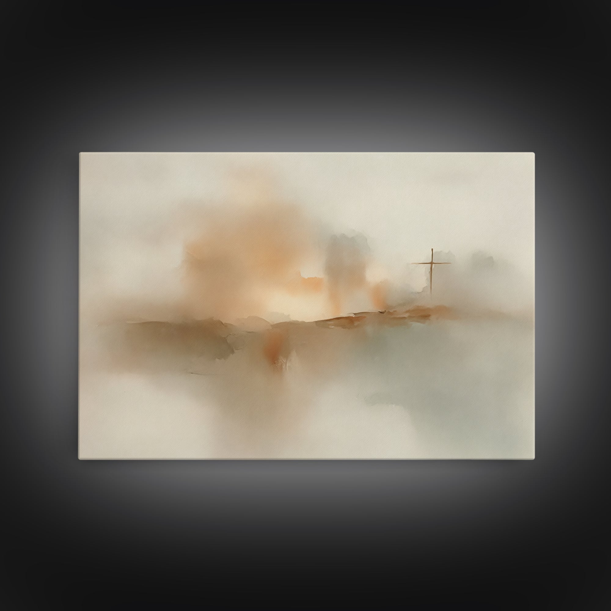 Silent Cross Dawn – Framed Canvas Print – Christian Wall Art – Christian Art Canvas – Abstract Christian Art – Subtle Christian Paintings