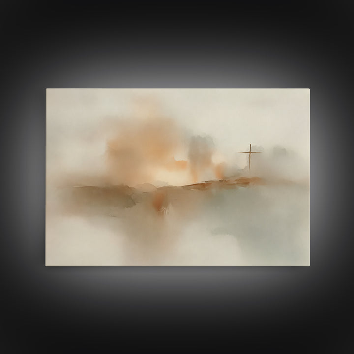 Silent Cross Dawn – Framed Canvas Print – Christian Wall Art – Christian Art Canvas – Abstract Christian Art – Subtle Christian Paintings