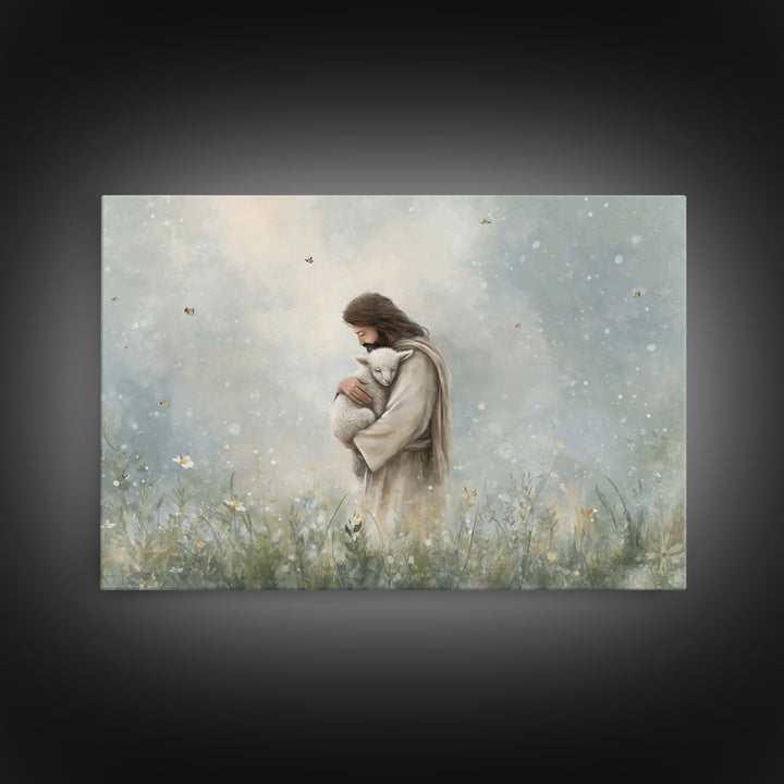 Gentle Shepherd Love – Framed Canvas Print – Jesus Painting – Christian Art Canvas – Christian Wall Art – Christian Gift Ideas – Christian