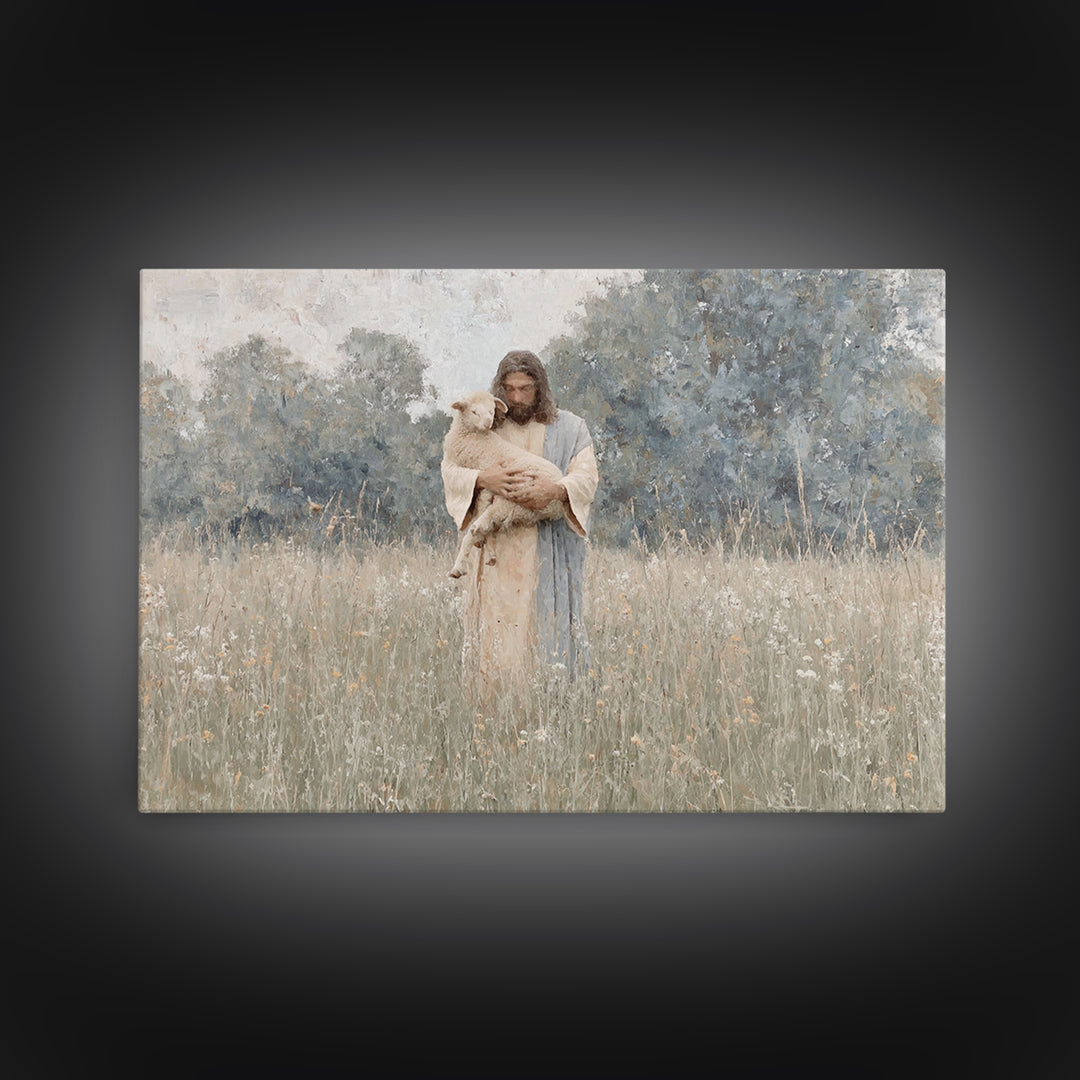 Fieldside Compassion – Framed Canvas Print – Christian Art Canvas – Jesus Painting – Christian Wall Art – Christian Gift Ideas – Modern Chr