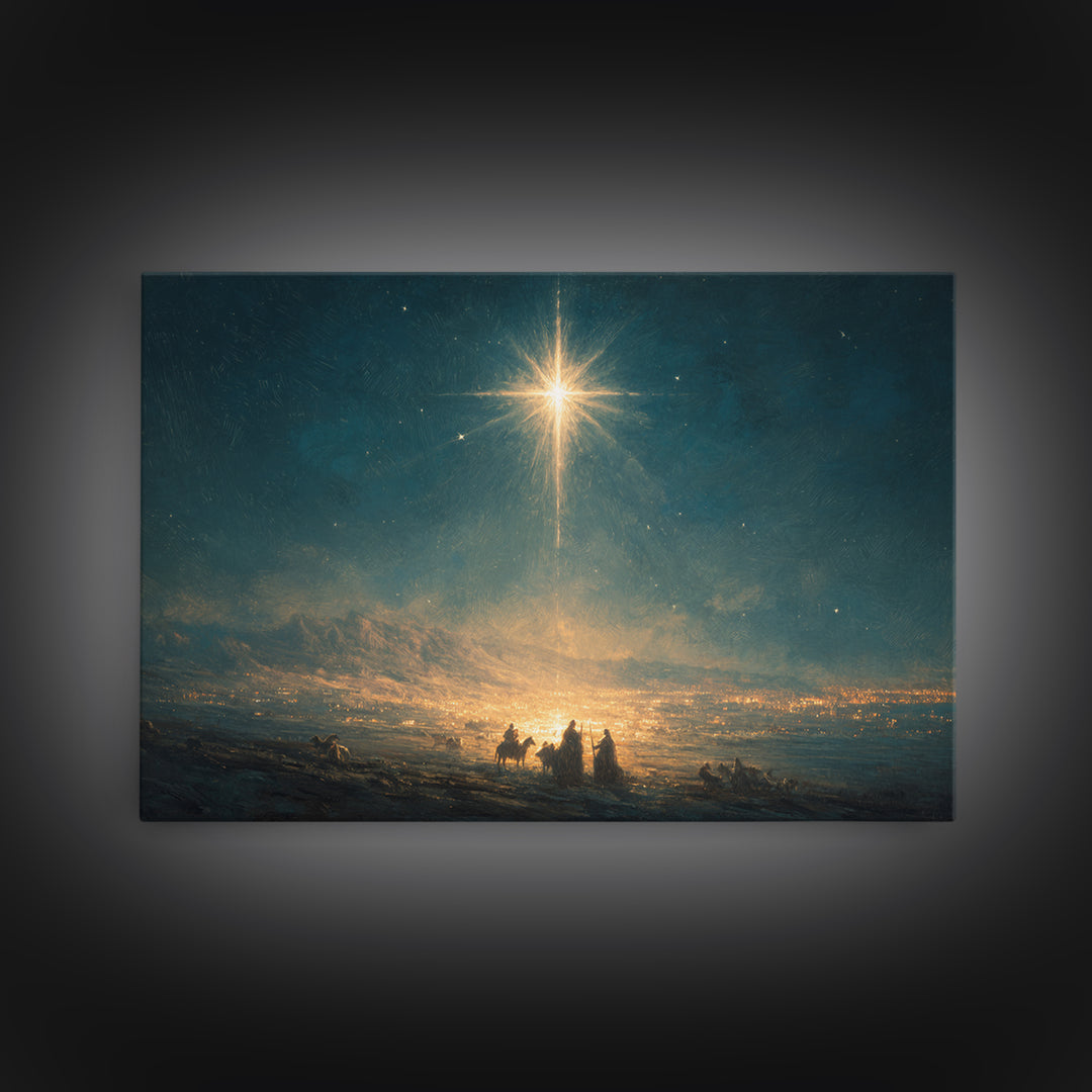 Midnight Star Calling – Framed Canvas Print – Christian Christmas Art – Christian Art Canvas – Christmas Wall Art – Moody Christian Art