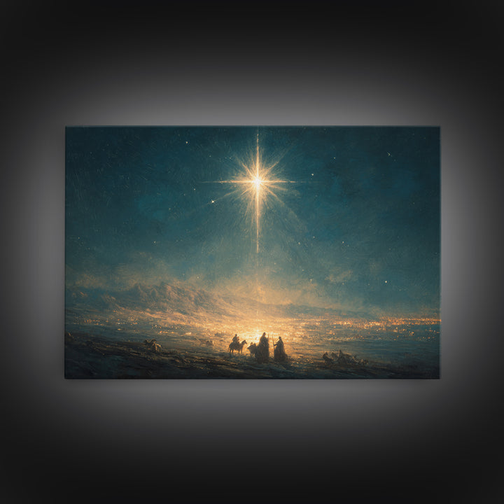 Midnight Star Calling – Framed Canvas Print – Christian Christmas Art – Christian Art Canvas – Christmas Wall Art – Moody Christian Art