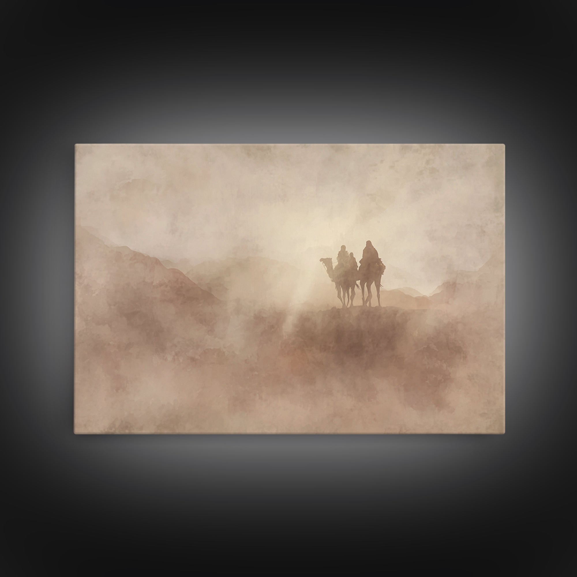 Misty Caravan Dawn, Framed Canvas Print, Christian Art Canvas, Christian Wall Art, Vintage Christian Art, Moody Christian Art