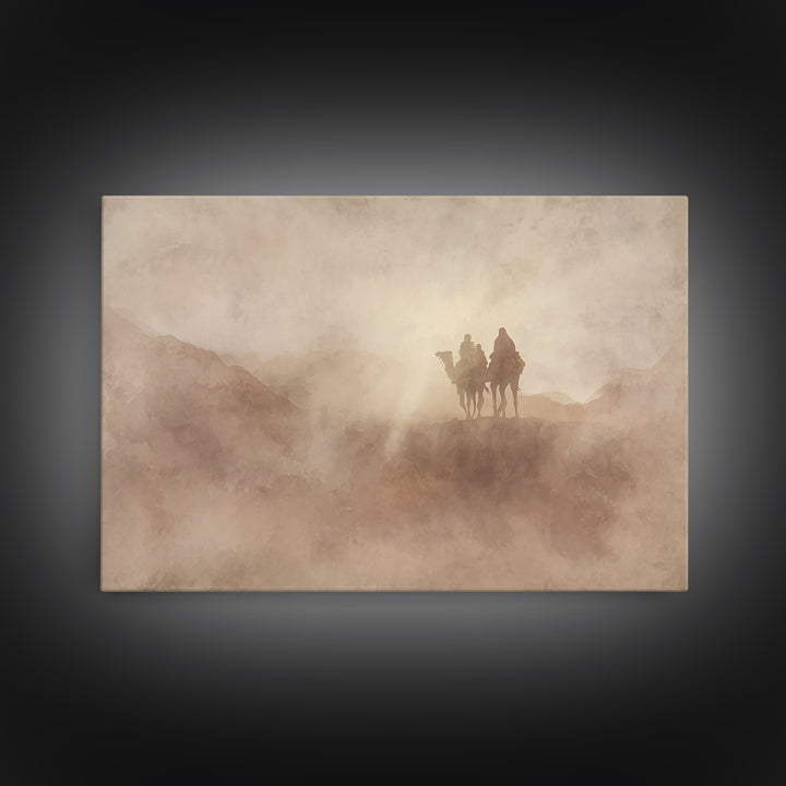 Misty Caravan Dawn, Framed Canvas Print, Christian Art Canvas, Christian Wall Art, Vintage Christian Art, Moody Christian Art