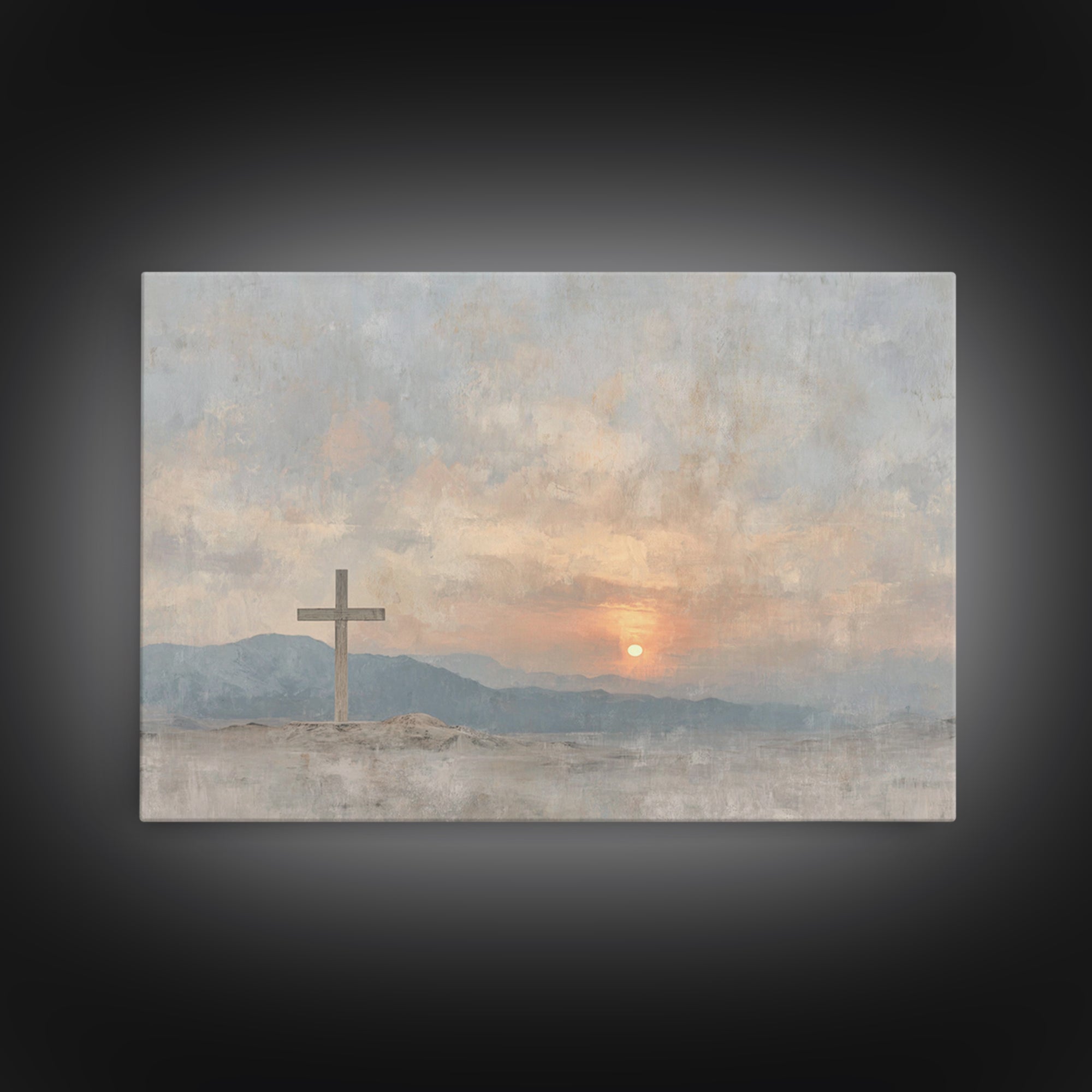 Morning Cross Hope, Framed Canvas Print, Christian Art Canvas, Christian Wall Art, Modern Christian Art, Christian Painting, Large Christia