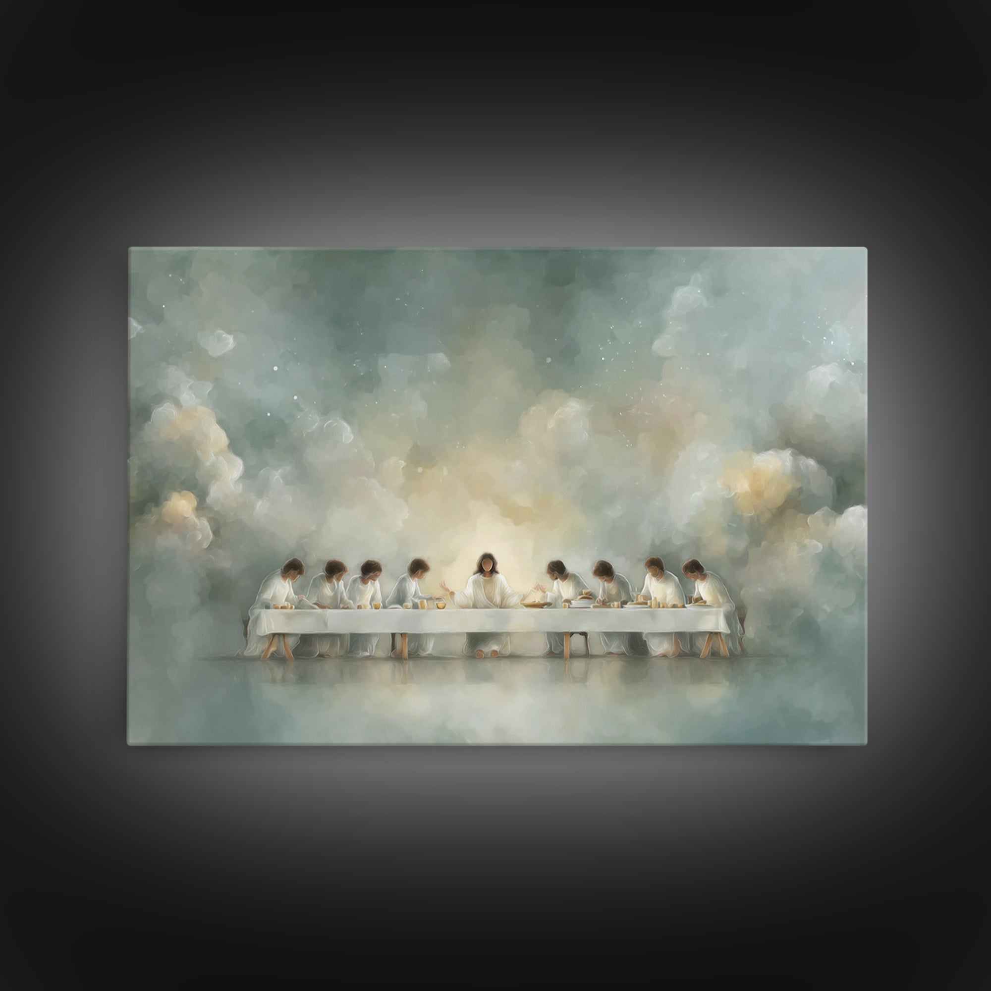 Celestial Supper Peace – Framed Canvas Print – Christian Art Print – Abstract Christian Art – Christian Wall Art – Jesus Painting – White C
