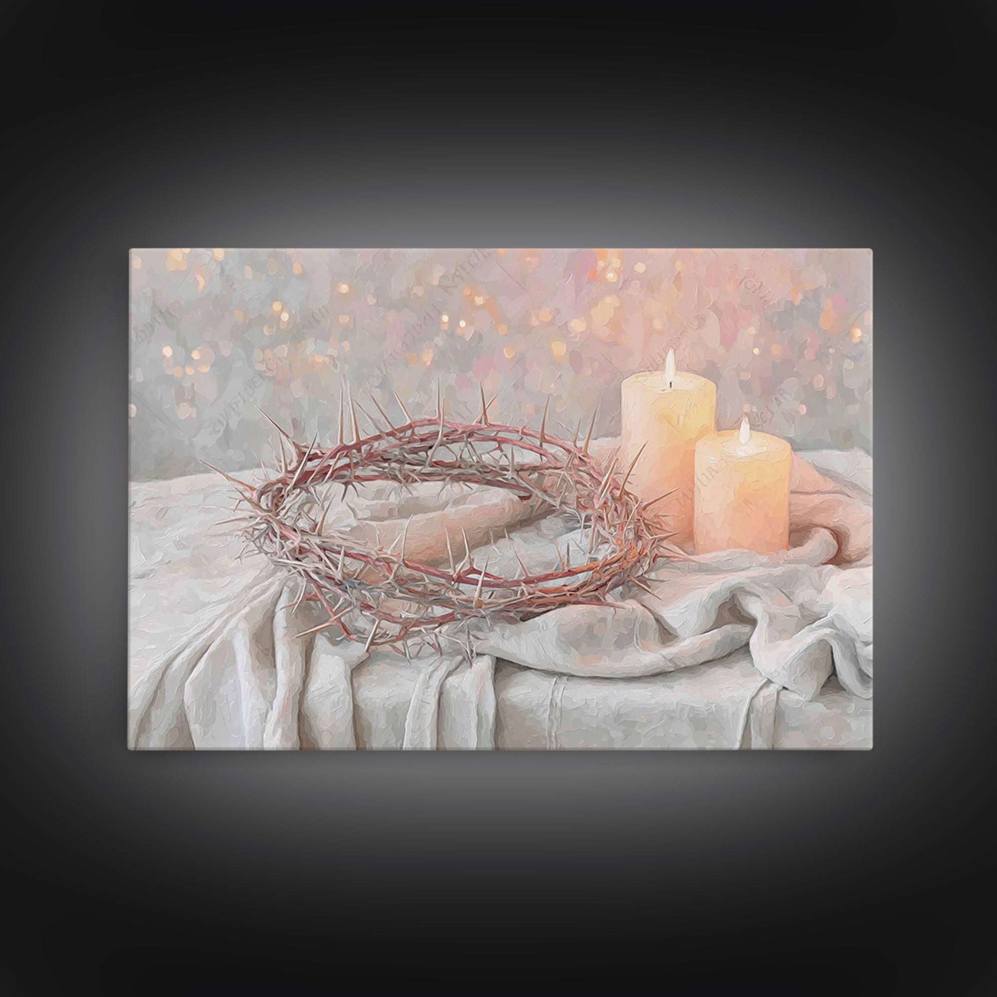 Crown Of Thorns Reverence, Framed Canvas Print, Christian Wall Art, Christian Art Canvas, Christian Art Gift, Christian Painting, Christian
