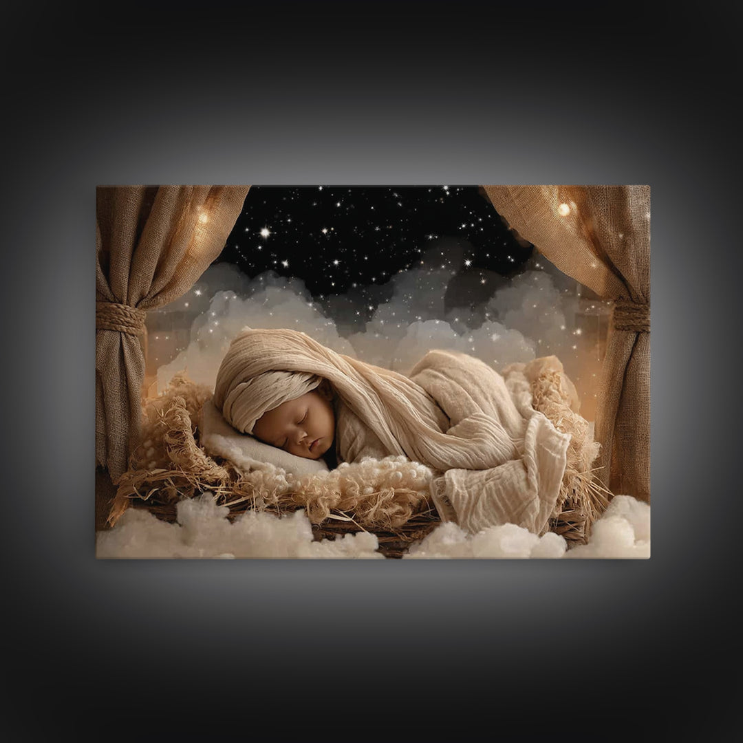 Heaven’s Infant Dream | Framed Canvas Print | Christian Art Canvas | Christmas Art Prints | Jesus Christmas Art | Christian Wall Art | Mode