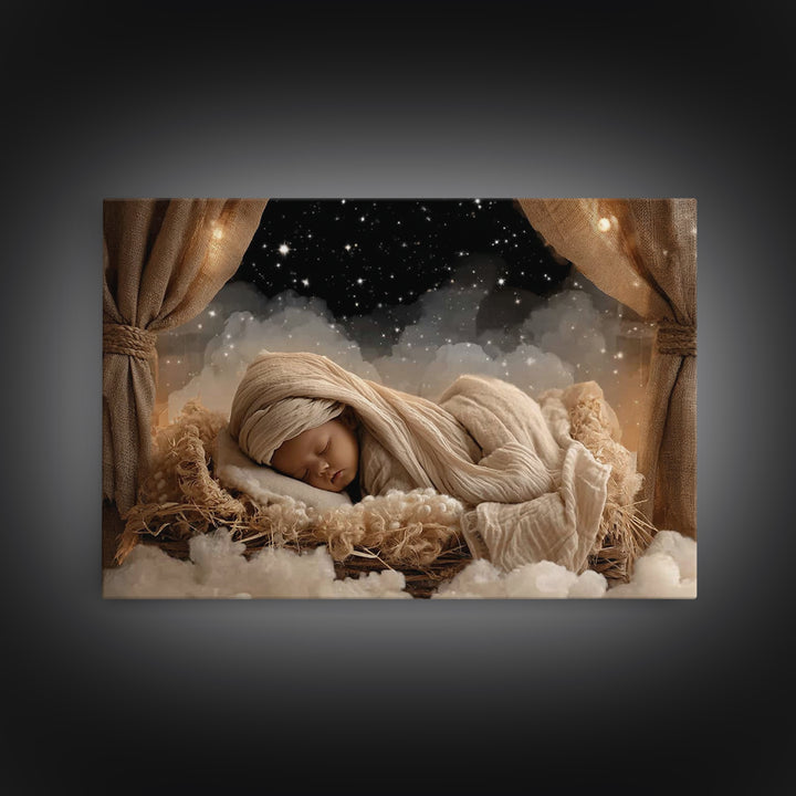 Heaven’s Infant Dream | Framed Canvas Print | Christian Art Canvas | Christmas Art Prints | Jesus Christmas Art | Christian Wall Art | Mode