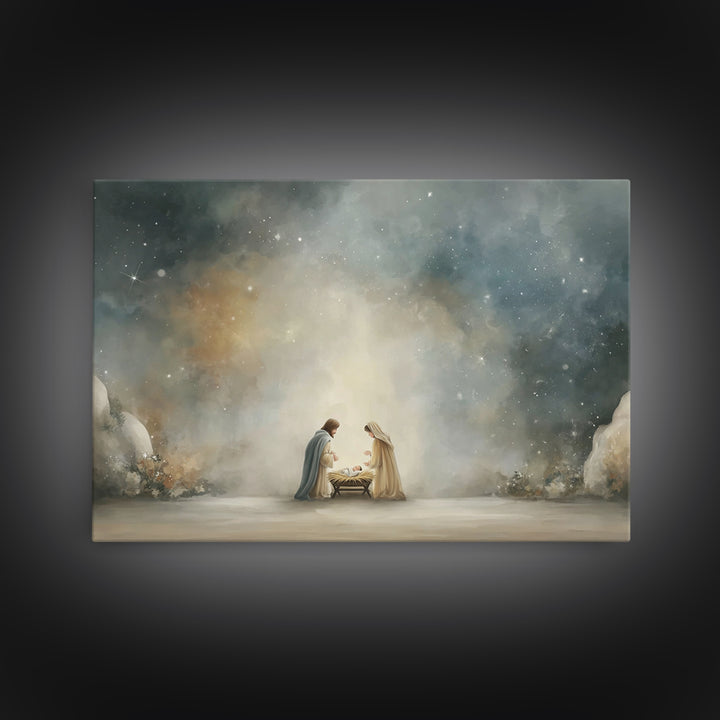 Holy Night Glory, Framed Canvas Print, Christian Christmas Art, Jesus Art Print, Christmas Wall Art, Christian Art Canvas, Modern Christian