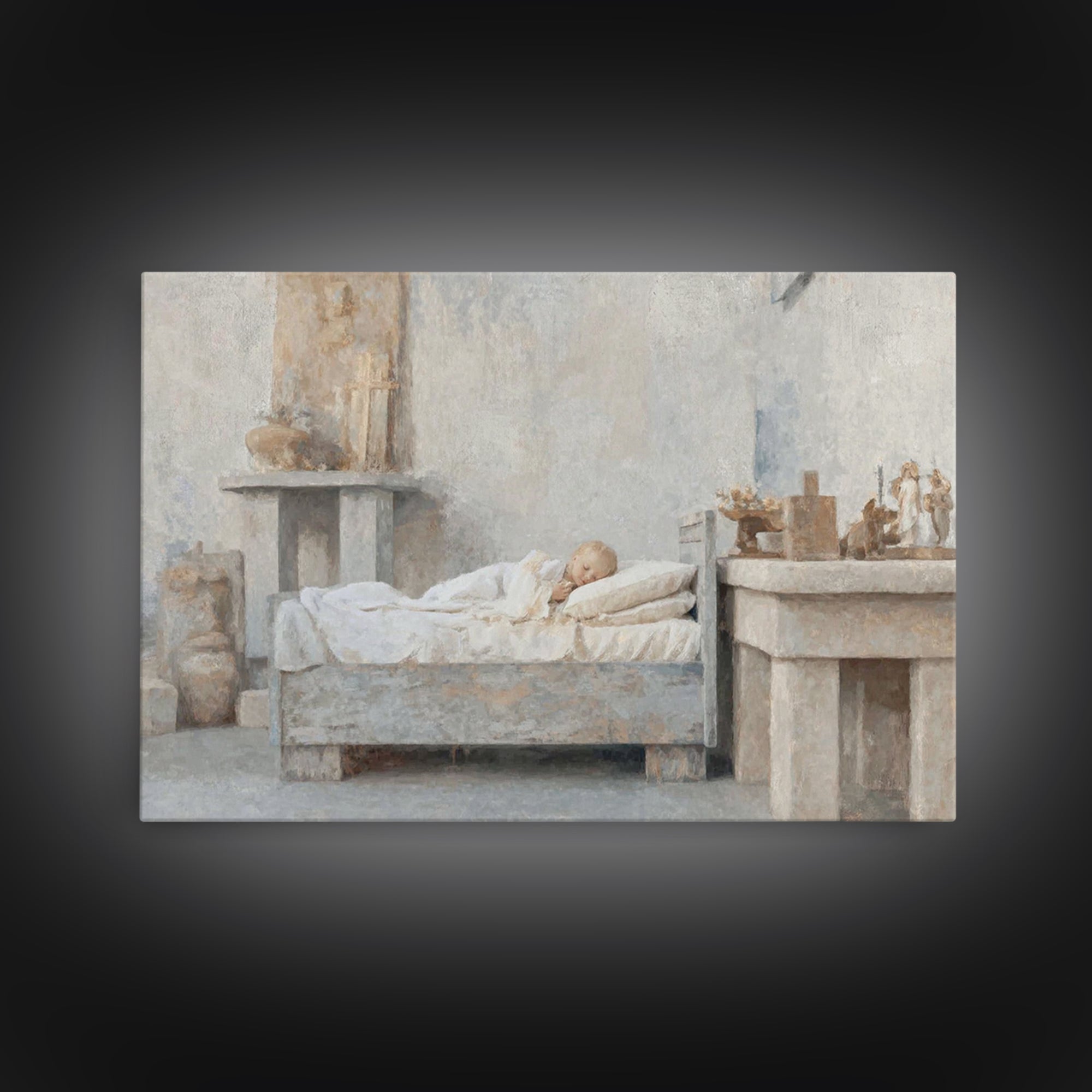 Silent Cradle Peace – Framed Canvas Print – Christian Art Painting – Christmas Art Work – Christian Wall Art – Jesus Art Print – Vintage Ch