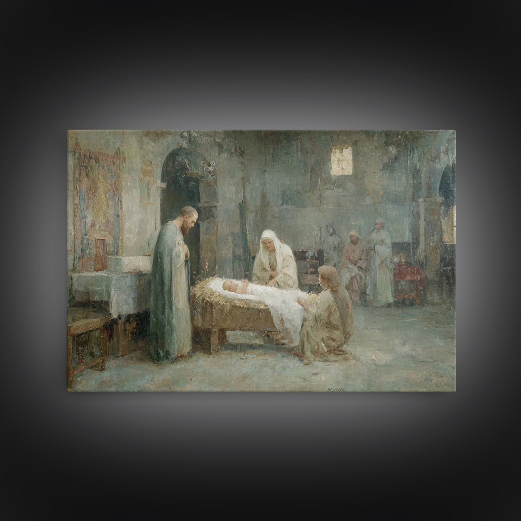 Pure Morning Grace, Framed Canvas Print, Christian Wall Art, Christmas Art Framed, Christian Art Canvas, White Christmas Art, Subtle Christ