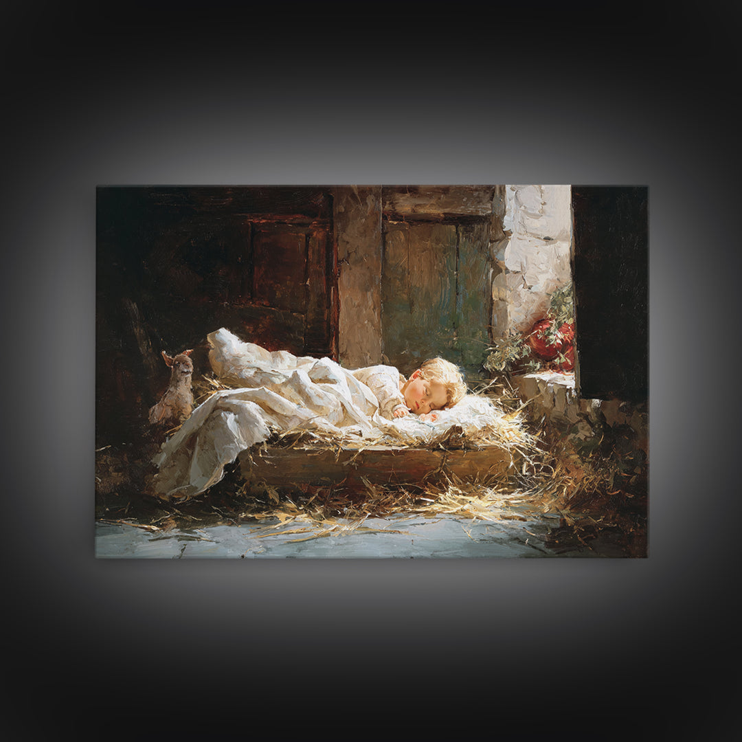 Gentle Nativity Hush | Framed Canvas Print | Christian Art Print | Christmas Wall Art | Jesus Art Print | Subtle Christian Art | Christian