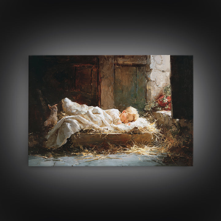 Gentle Nativity Hush | Framed Canvas Print | Christian Art Print | Christmas Wall Art | Jesus Art Print | Subtle Christian Art | Christian