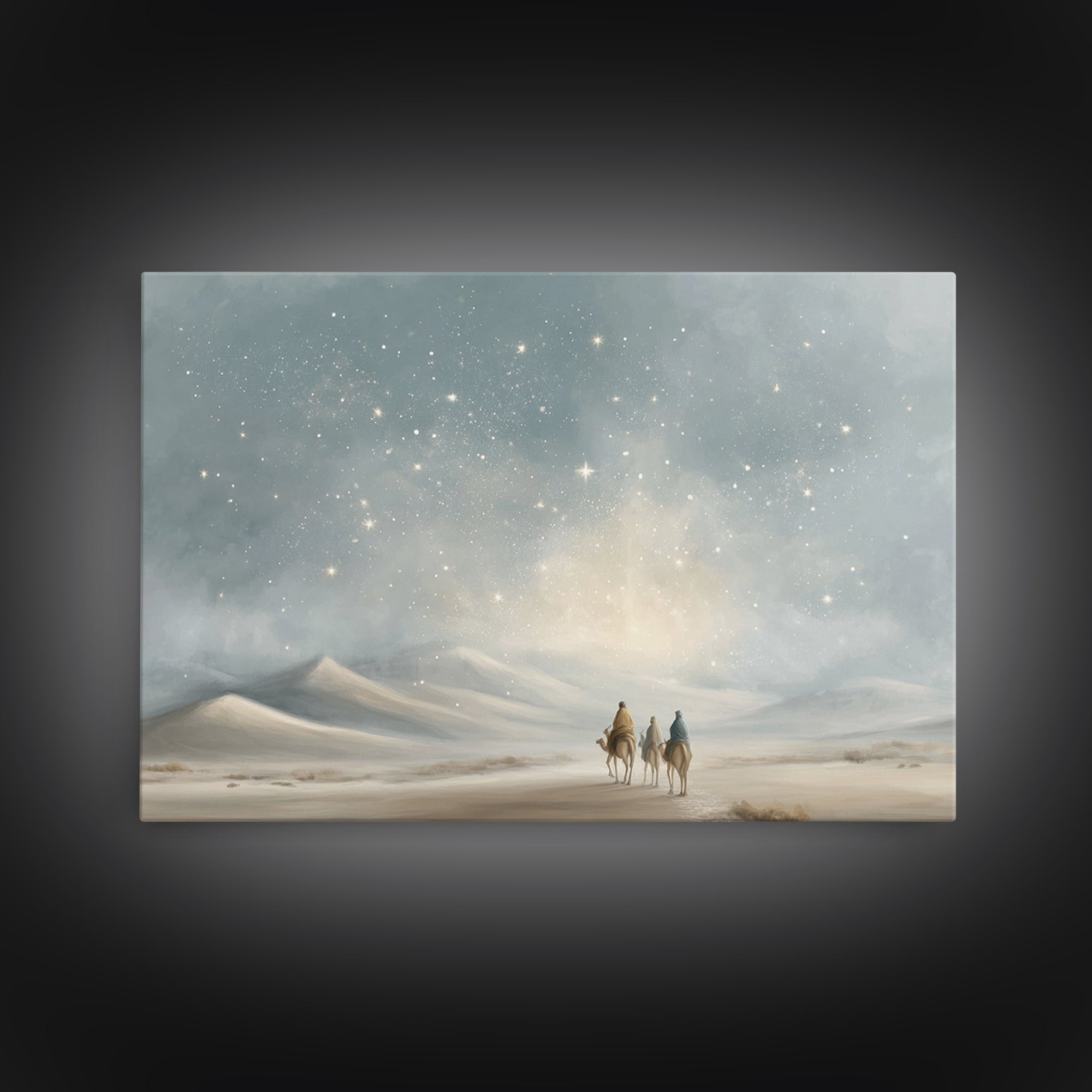 Desert Night Journey, Framed Canvas Print, Christian Art Prints, Jesus Painting, Christmas Art Prints, Christian Decor For Home, Modern Chr