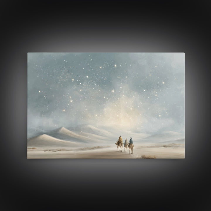 Desert Night Journey, Framed Canvas Print, Christian Art Prints, Jesus Painting, Christmas Art Prints, Christian Decor For Home, Modern Chr
