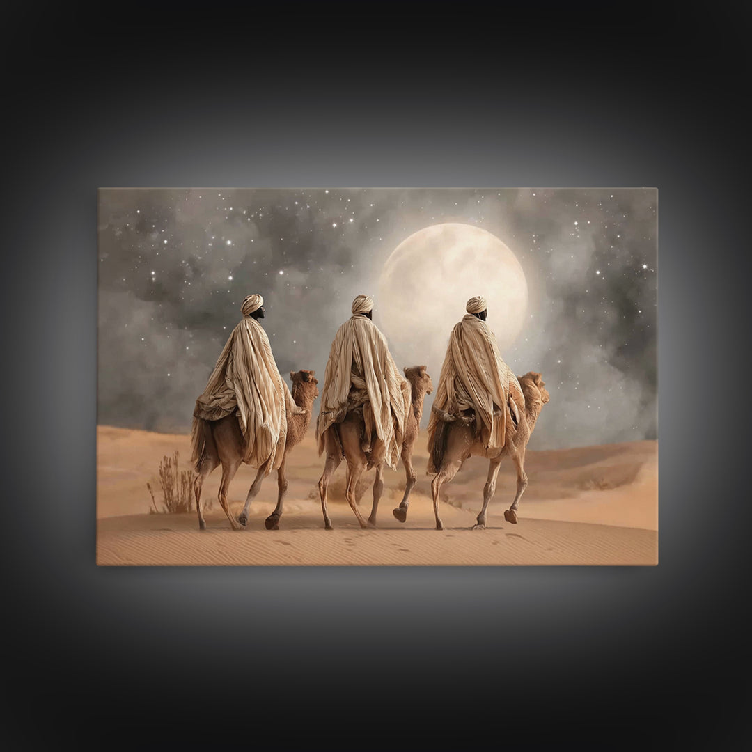 Moonlit Journey – Framed Canvas Print – Christian Art Canvas – Christmas Art – Christian Art Work – Christian Christmas Art – Christian Pai