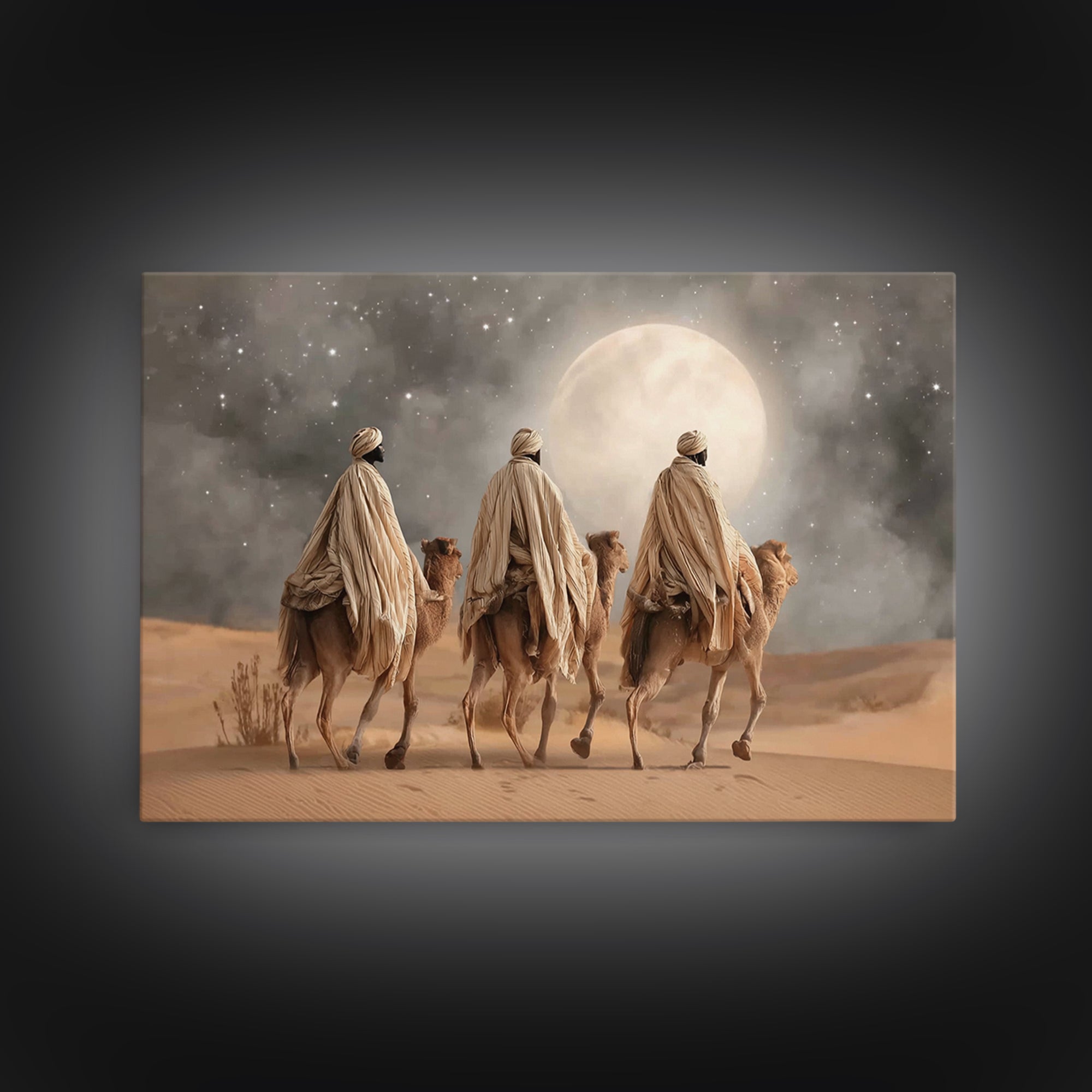 Moonlit Journey – Framed Canvas Print – Christian Art Canvas – Christmas Art – Christian Art Work – Christian Christmas Art – Christian Pai