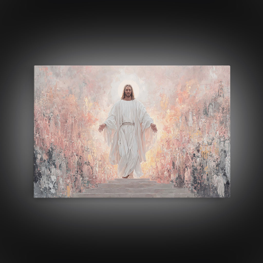 Heaven’s Welcome, Framed Canvas Print, Christian Wall Art, Jesus Painting, Christian Art Canvas, Christian Art Prints, Christian Art Work