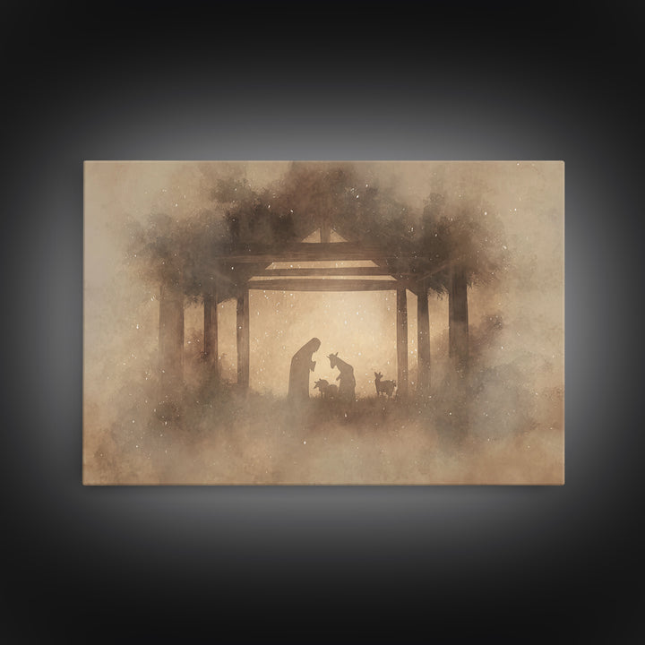 Silent Manger Calm, Framed Canvas Print, Christmas Art, Christian Wall Art, Christian Christmas Art, Christian Art Canvas, Christian Decor