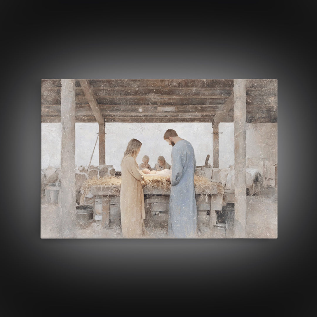 Humble Stable Grace – Framed Canvas Print – Christian Art Canvas – Christian Wall Art – Christmas Art – Christian Christmas Art – Jesus Pai