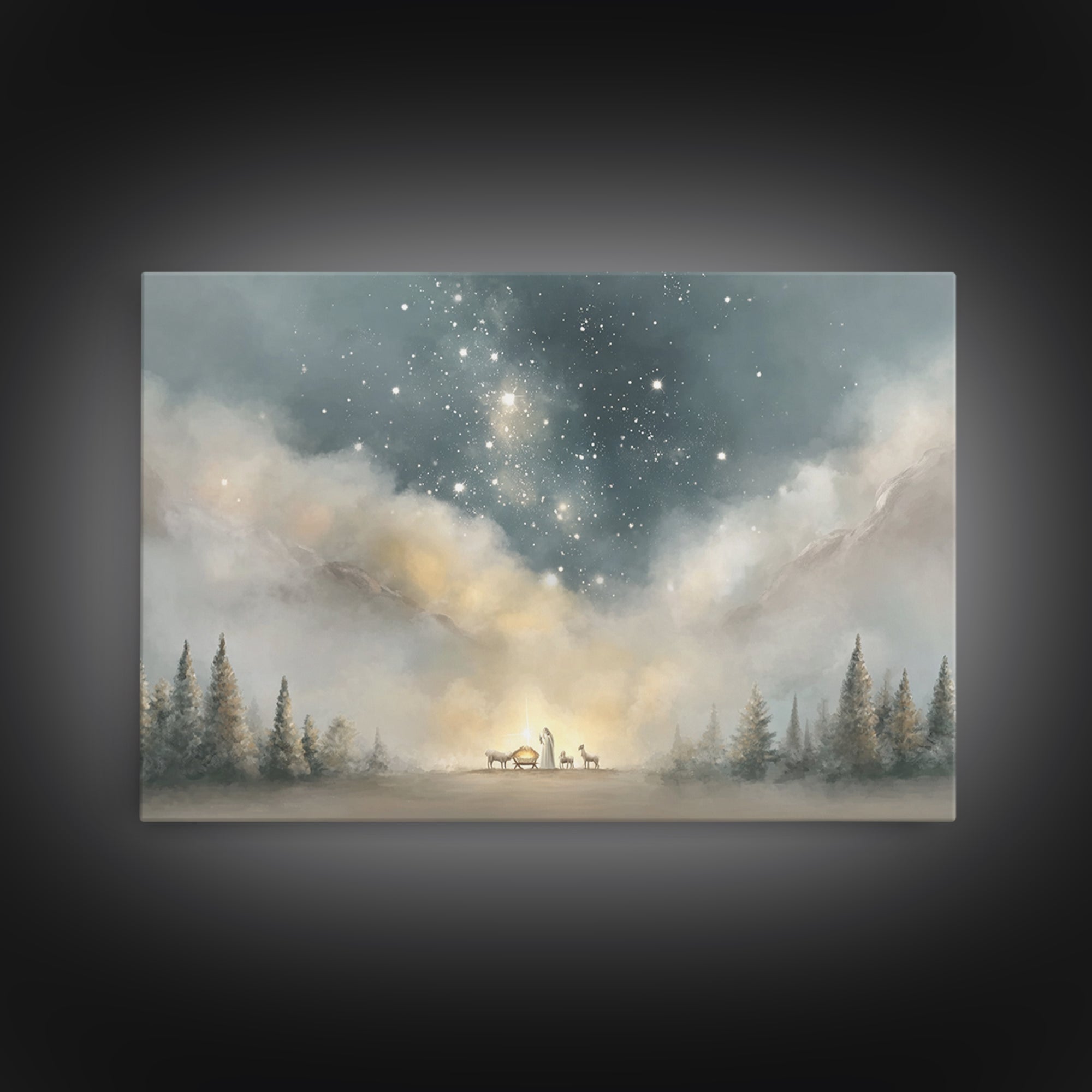 Starry Night Miracle, Framed Canvas Print, Christian Wall Art, Christmas Art, Christian Art Canvas, Christian Christmas Art, Christian Gift