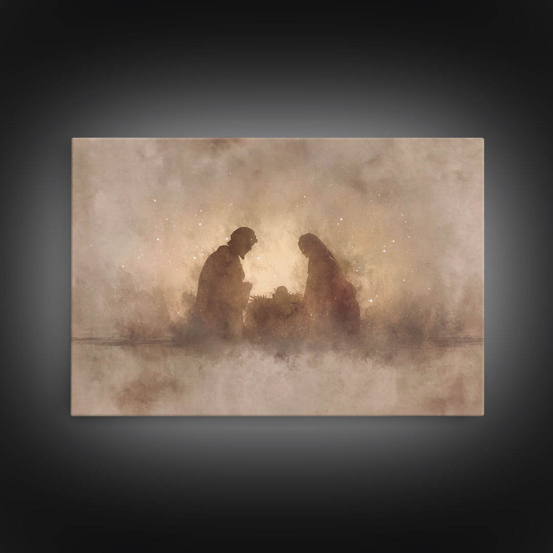 Holy Family Silhouette – Framed Canvas Print – Christian Christmas Art – Christian Art Canvas – Christmas Art – Christian Wall Art – Christ