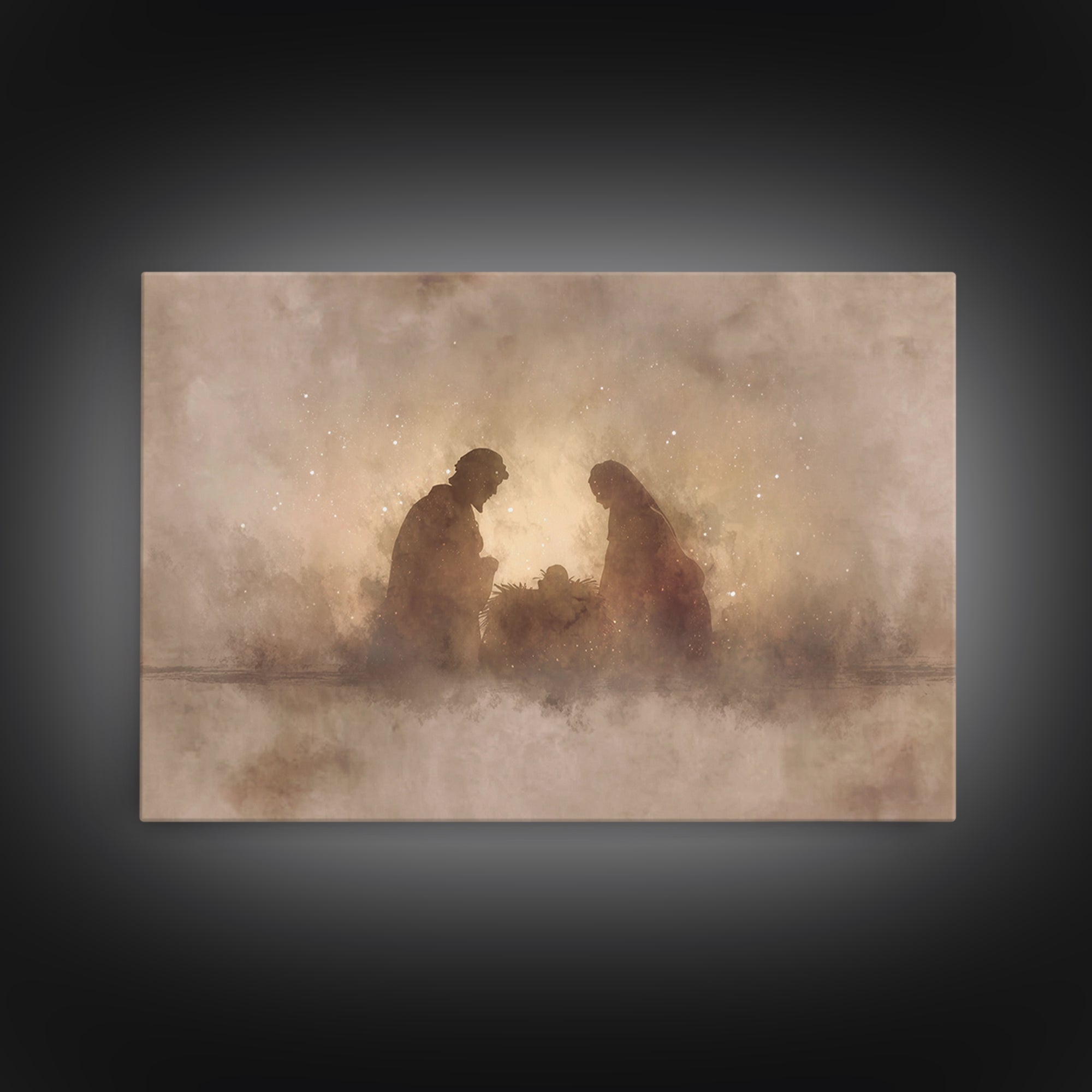 Holy Family Silhouette – Framed Canvas Print – Christian Christmas Art – Christian Art Canvas – Christmas Art – Christian Wall Art – Christ