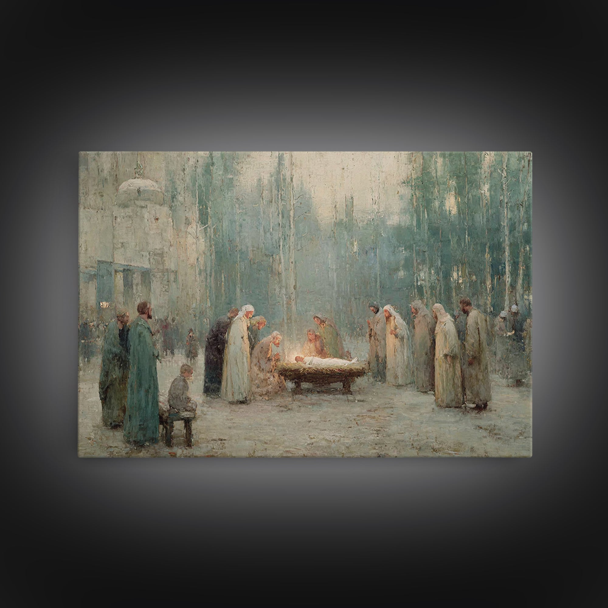 Midnight Nativity – Framed Canvas Print – Christian Wall Art – Jesus Painting – Christian Art Canvas – Christmas Art – Christian Gift