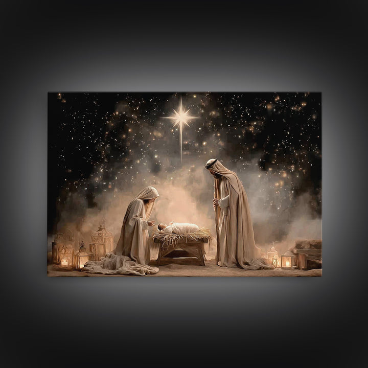 Blessed Night – Framed Canvas Print – Christian Wall Art – Christian Christmas Art – Christian Gift – Jesus Painting – Christian Art Canvas