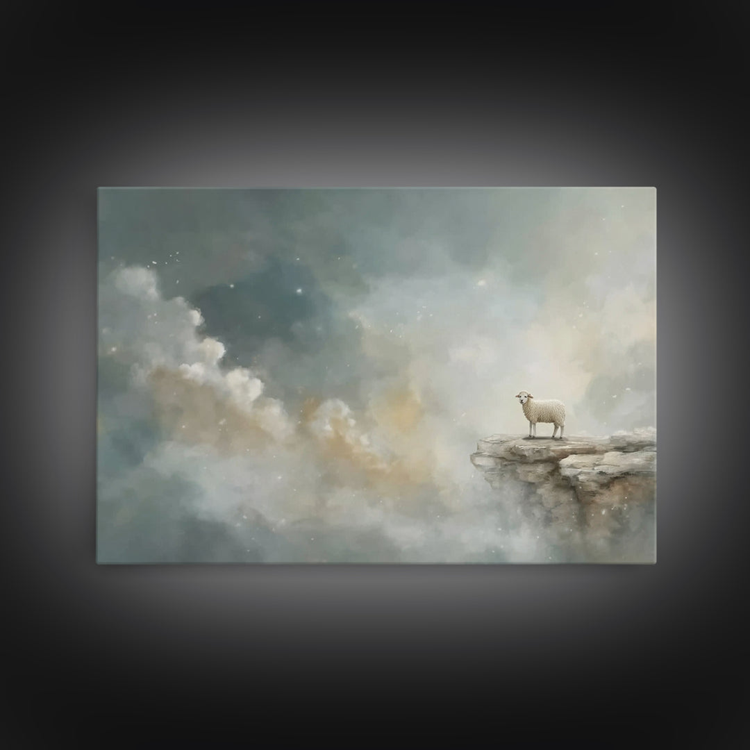 Cloudside Lamb – Framed Canvas Print – Christian Wall Art – Christian Art Canvas – Minimalist Christian Art – Modern Christian Art – Christ