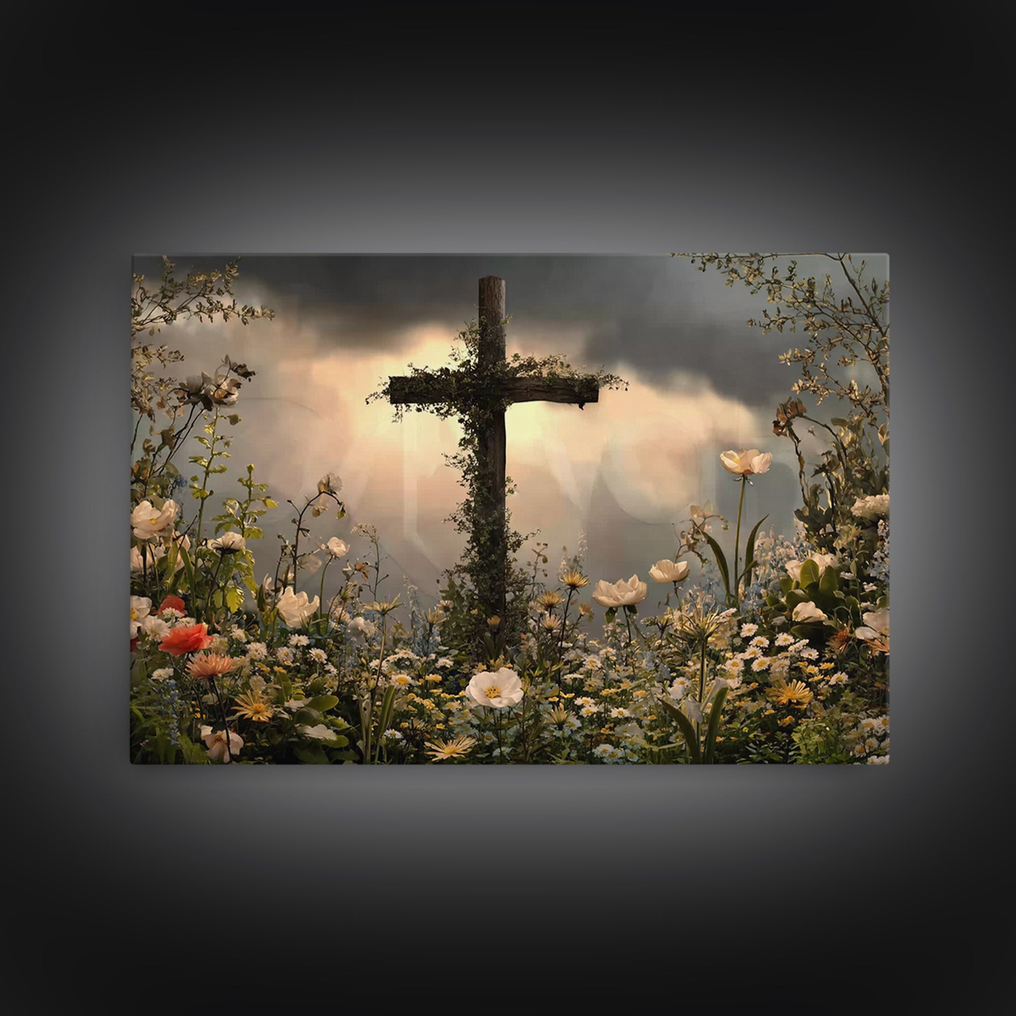 Cross Of Renewal – Framed Canvas Print – Christian Wall Art – Christian Art Canvas – Christian Paintings – Floral Christian Art – Christian