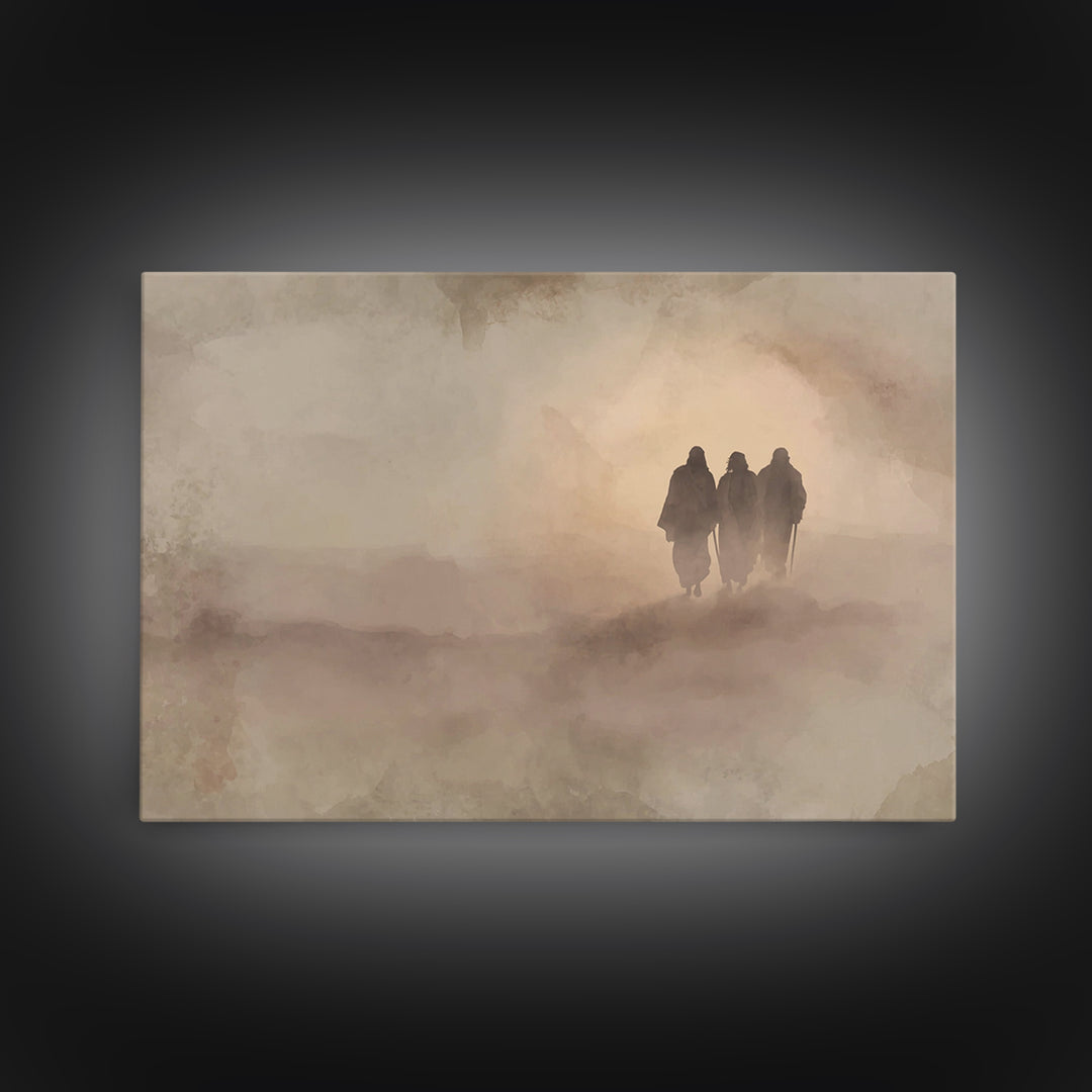 Three On The Road – Framed Canvas Print – Christian Wall Art – Christian Art Print – Christian Gift Ideas – Abstract Christian Art – Jesus