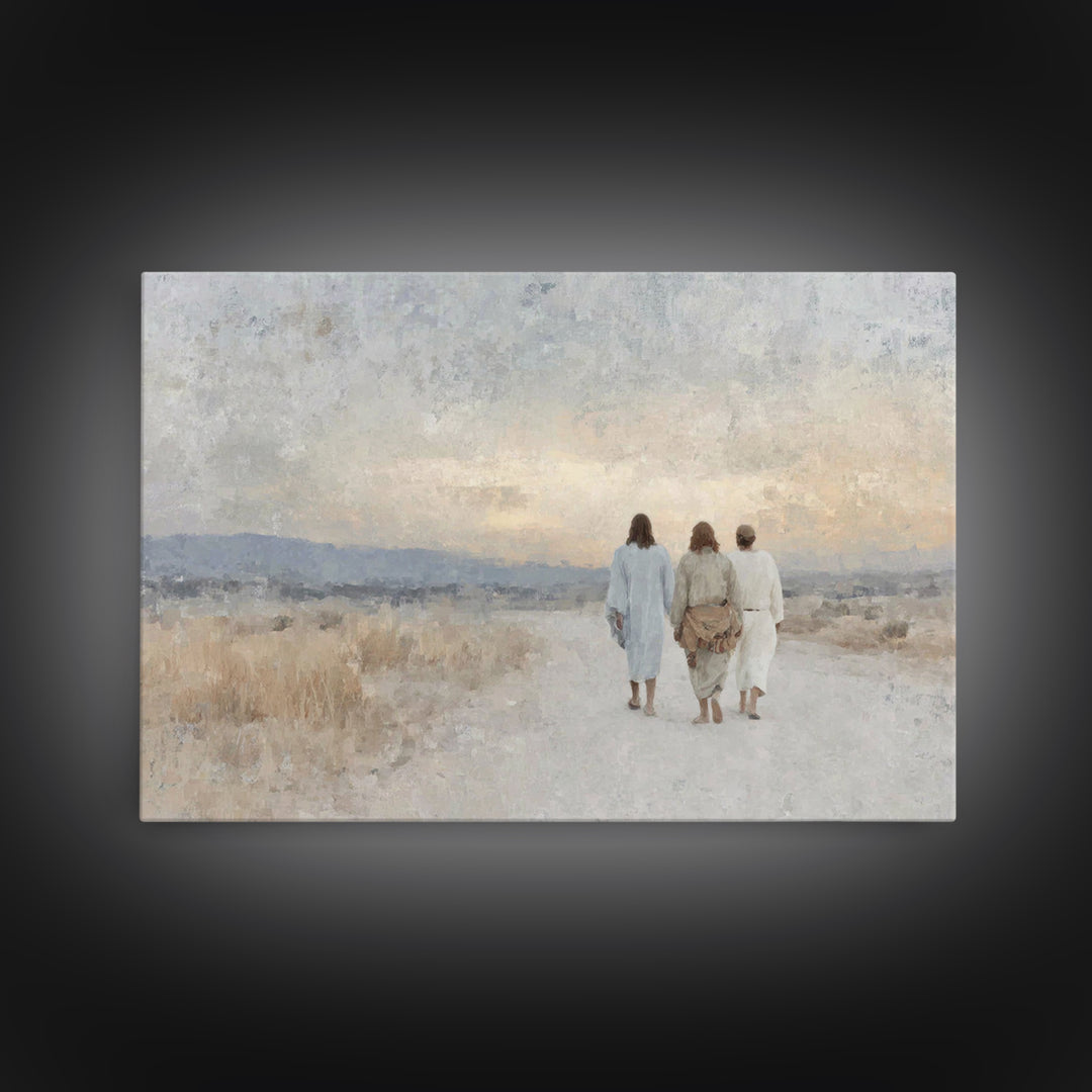 Quiet Morning Walk | Framed Canvas Print | Christian Wall Art | Christian Art Canvas | Large Jesus Painting | Subtle Christian Art | Christ