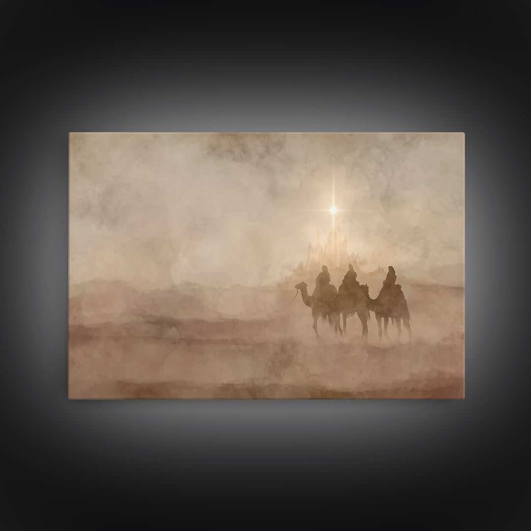 Starbound Journey, Framed Canvas Print, Christian Art Prints, Christian Wall Art, Christmas Canvas Wall Art, Christian Decorations, Moody C