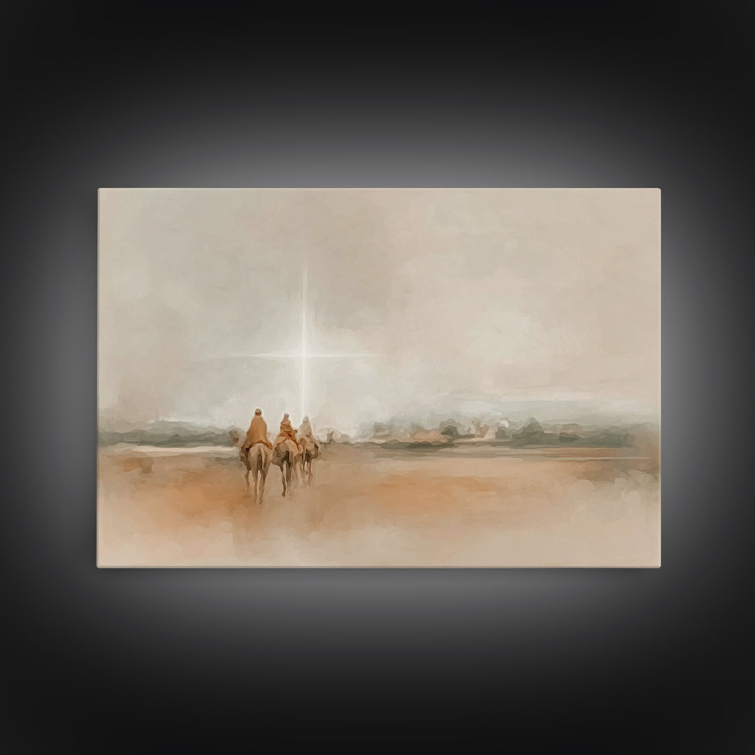Bethlehem Light Path, Framed Canvas Print, Christian Art Canvas, Christmas Wall Art, Christian Christmas Art, Jesus Painting, Christmas Art