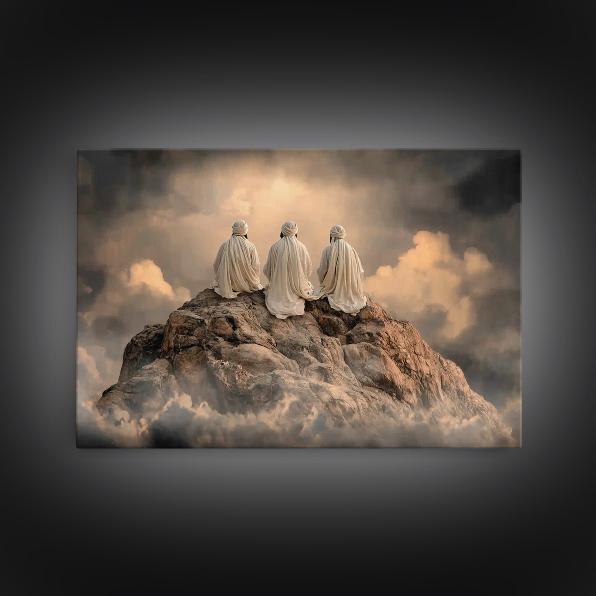Sacred Summit Calm | Framed Canvas Print | Christian Wall Art | Christian Art Canvas | Jesus Painting | Moody Christian Art | Christian Gif