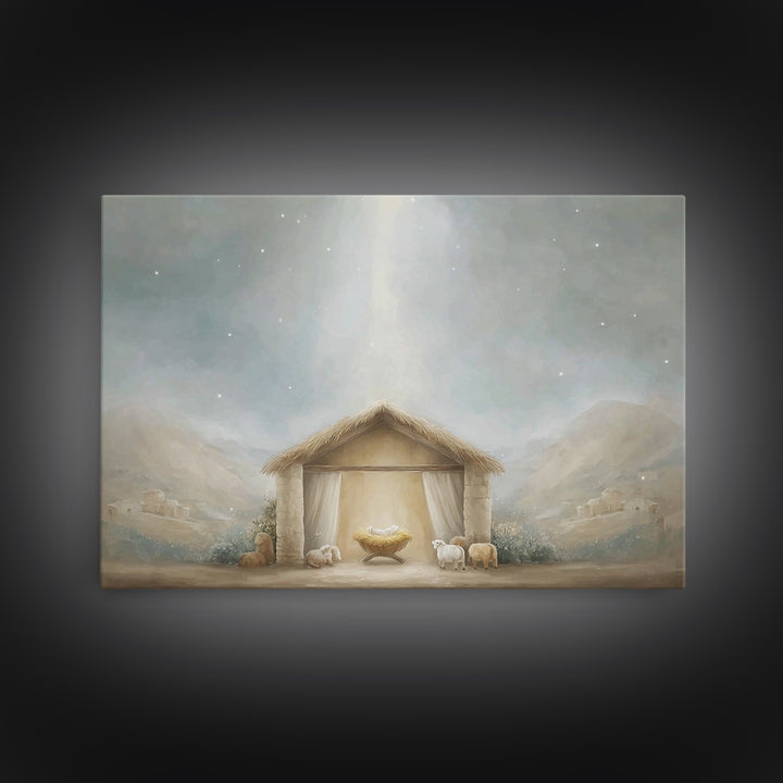 Humble Birth, Framed Canvas Print, Christian Christmas Art, Christian Wall Art, Christian Art Canvas, Jesus Painting