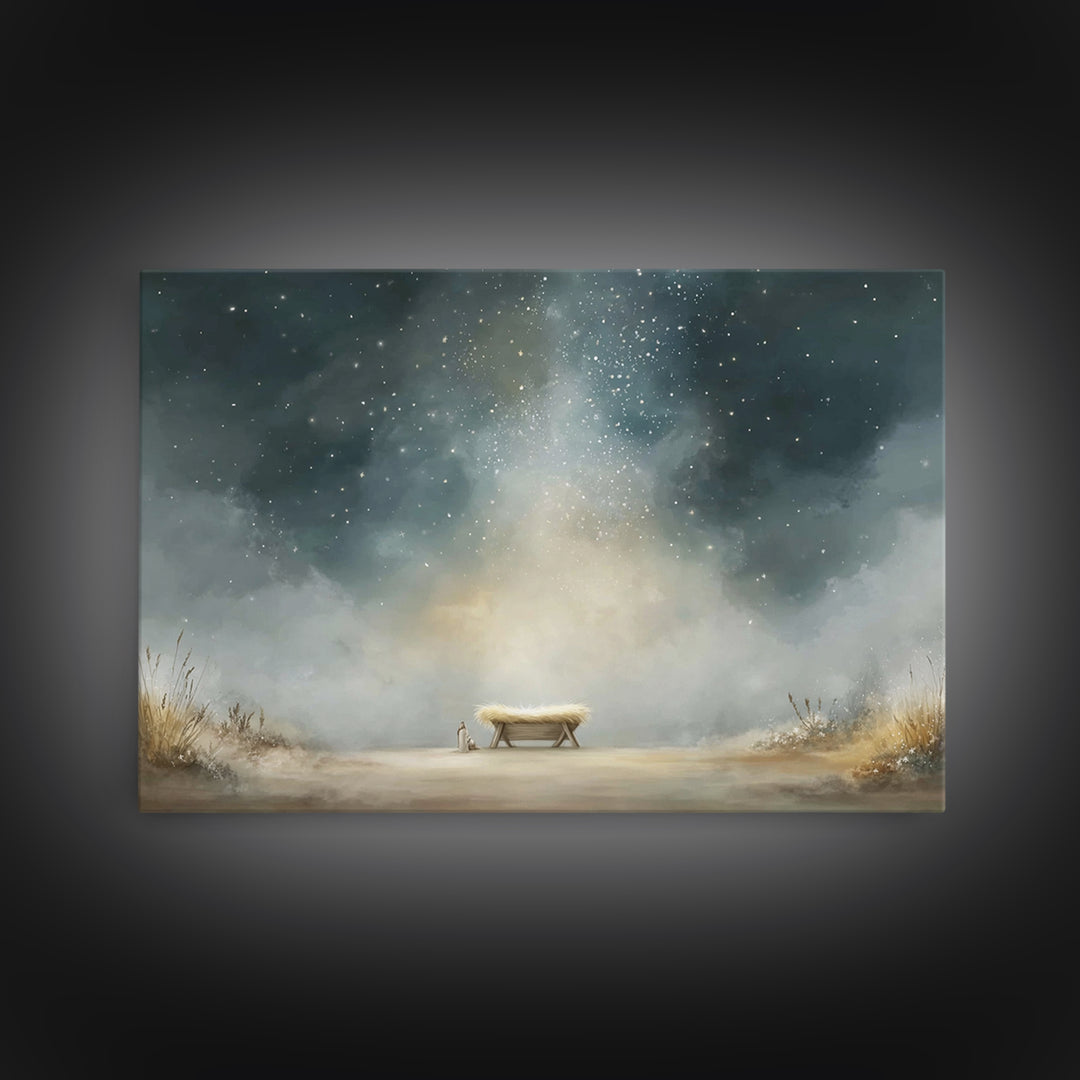 Holy Night Manger – Framed Canvas Print – Christian Wall Art – Christian Christmas Art – Jesus Painting – Christmas Canvas Wall Art