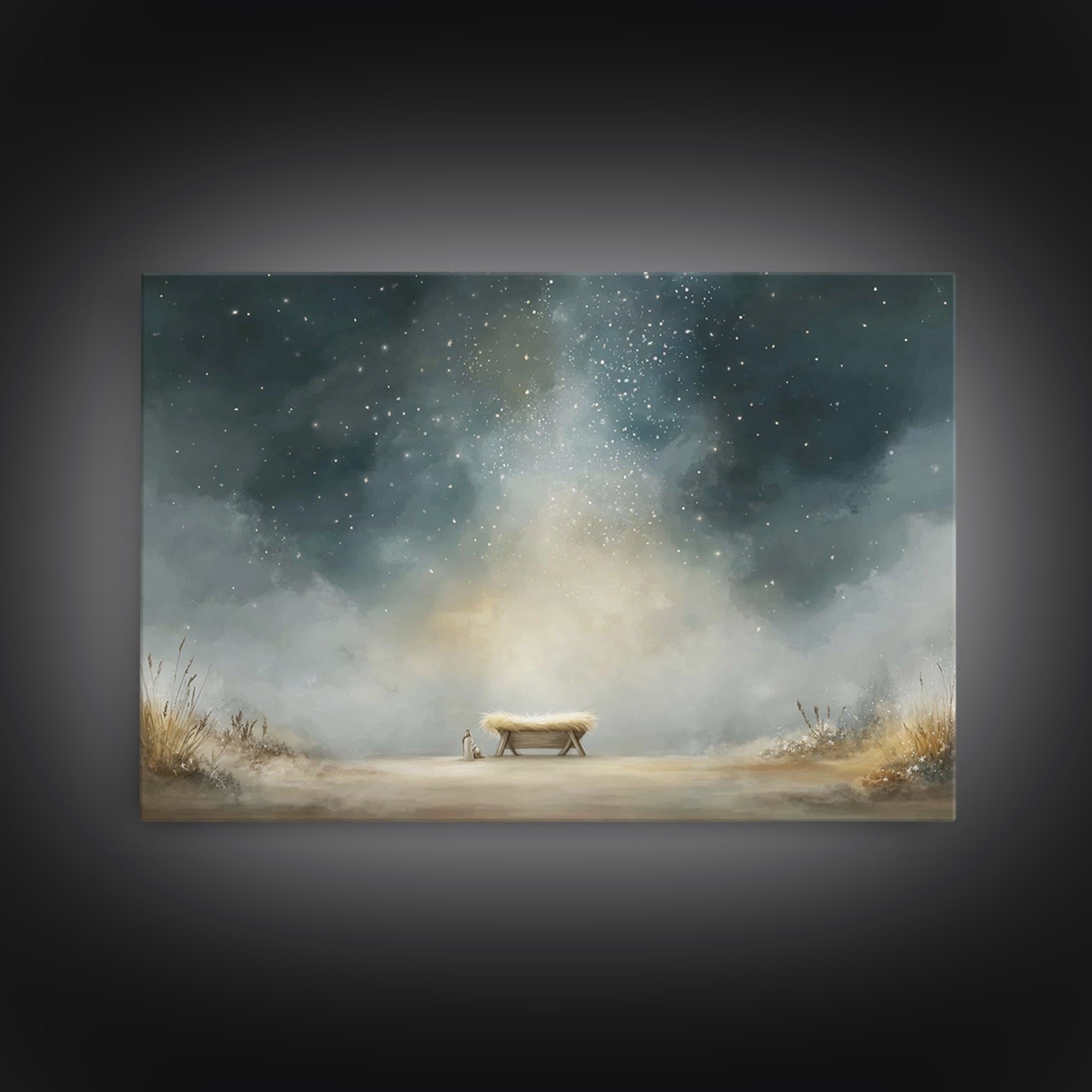Holy Night Manger – Framed Canvas Print – Christian Wall Art – Christian Christmas Art – Jesus Painting – Christmas Canvas Wall Art