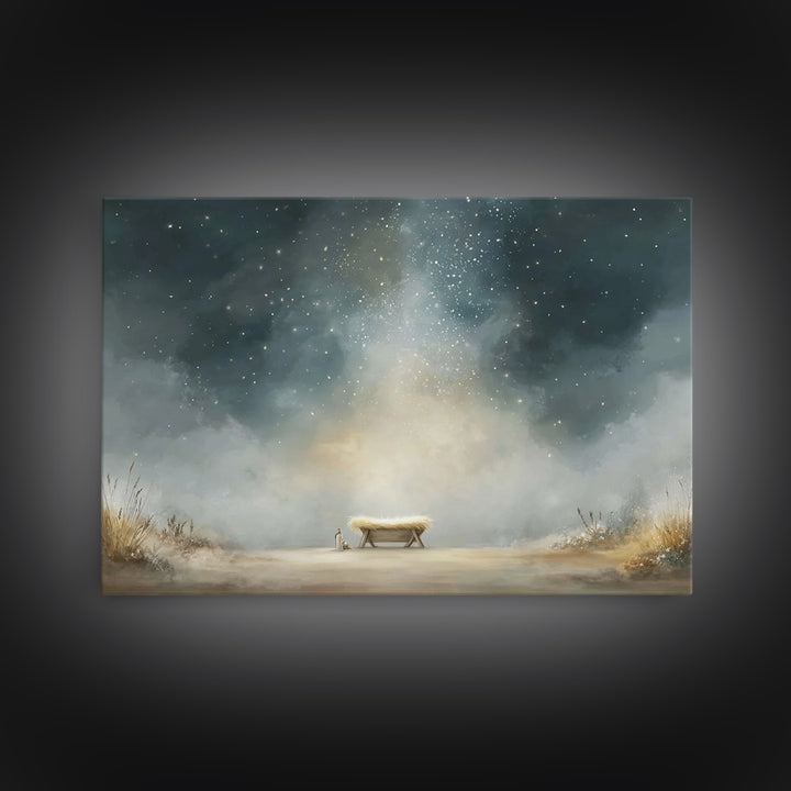 Holy Night Manger – Framed Canvas Print – Christian Wall Art – Christian Christmas Art – Jesus Painting – Christmas Canvas Wall Art