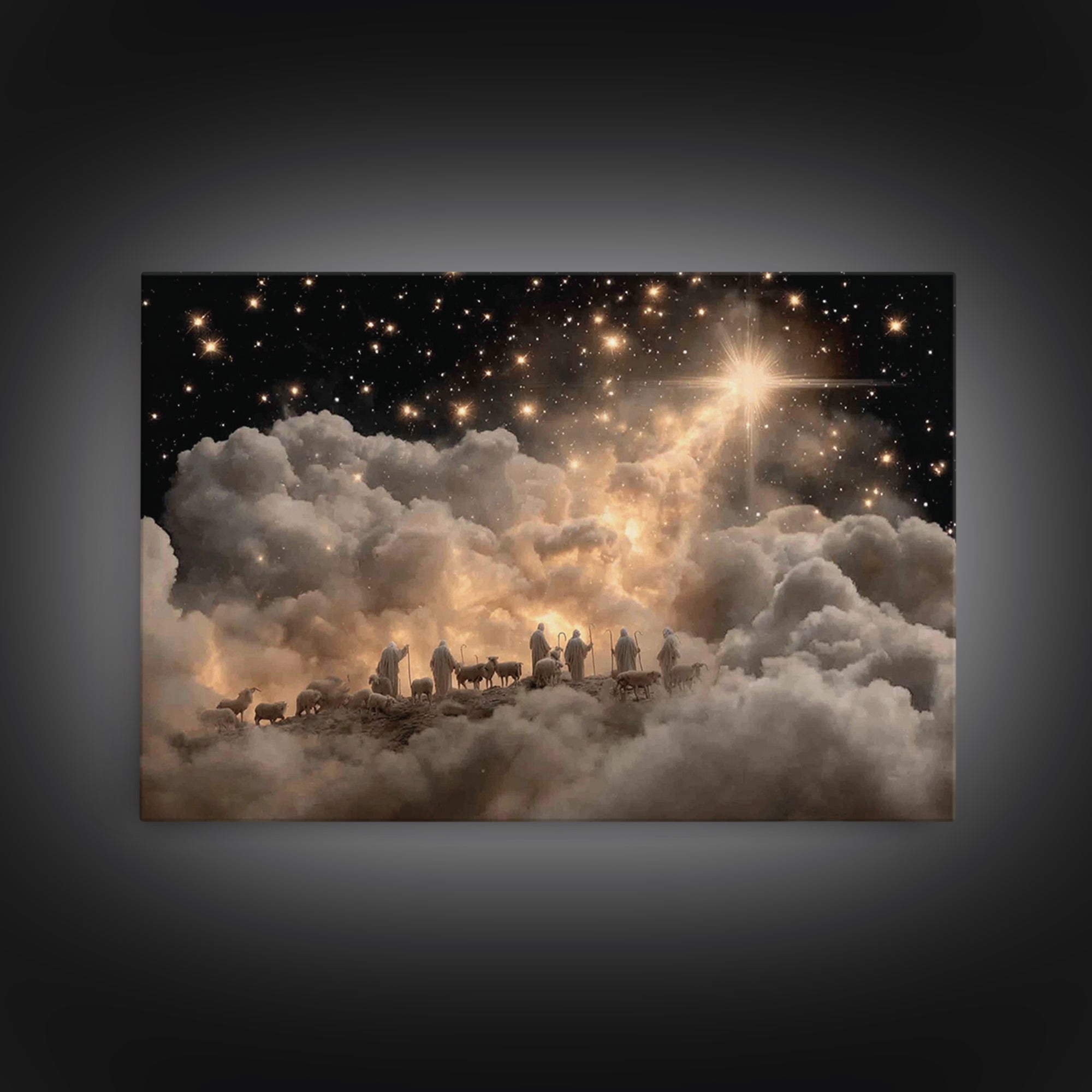 Starry Shepherds – Framed Canvas Print – Christian Christmas Art – Christian Wall Art – Christian Art Canvas – Christmas Art Prints