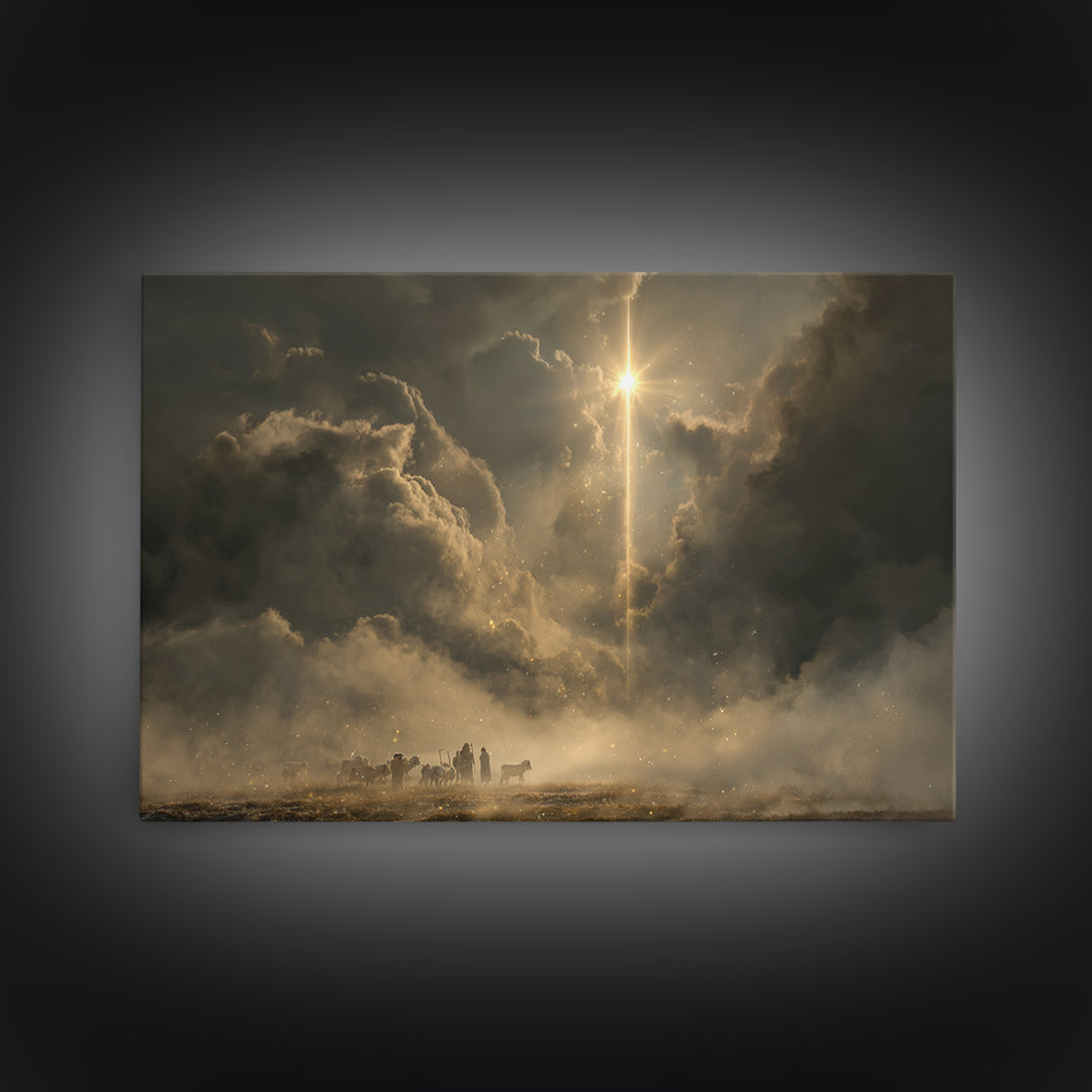Heavenly Sign – Framed Canvas Print – Christmas Wall Art – Christian Art Canvas – Christian Christmas Art – Moody Christmas Art