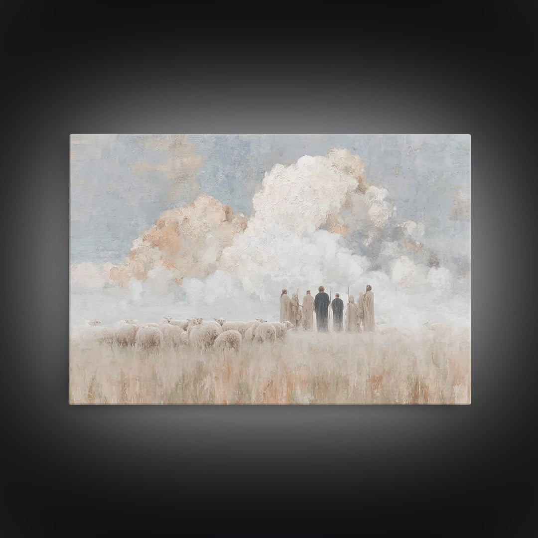 Cloudside Shepherds – Framed Canvas Print – Christian Art Canvas – Christian Christmas Art – Christmas Wall Art – Pastoral Christian Art