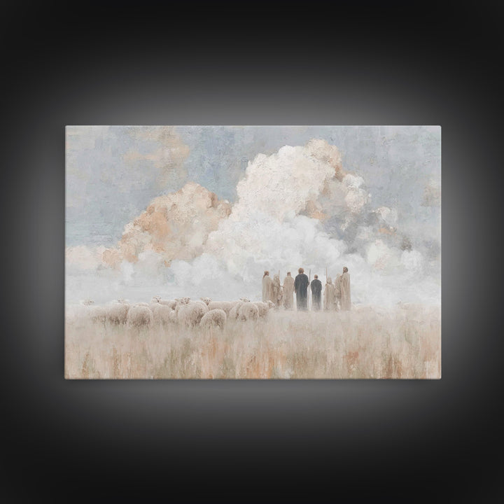 Cloudside Shepherds – Framed Canvas Print – Christian Art Canvas – Christian Christmas Art – Christmas Wall Art – Pastoral Christian Art